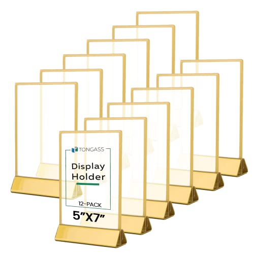 TonGass 5x7 Double-Sided Acrylic Wedding Table Numbers Frames, Gold Border