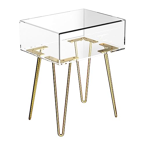 HMYHUM Small Acrylic Nightstand with Metal Legs, Modern Clear Design