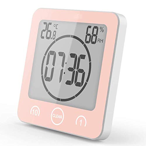 Zmucen Digital Bathroom Shower Wall Clock Timer with Alarm with Big LCD Display, Waterproof for Water Spray, Humidity Temperature Display, Wall Clock Timer for Bathroom Shower Makeup Cooking (red)