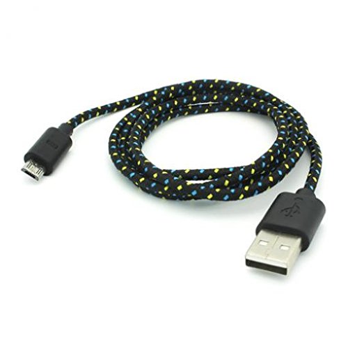 Black Braided USB Cable Rapid Charger Sync Power Wire Micro-USB Data Cord Supports Fast Charging for T-Mobile Alcatel Fierce 4 - T-Mobile Alcatel One Touch Fierce XL - T-Mobile BlackBerry Priv