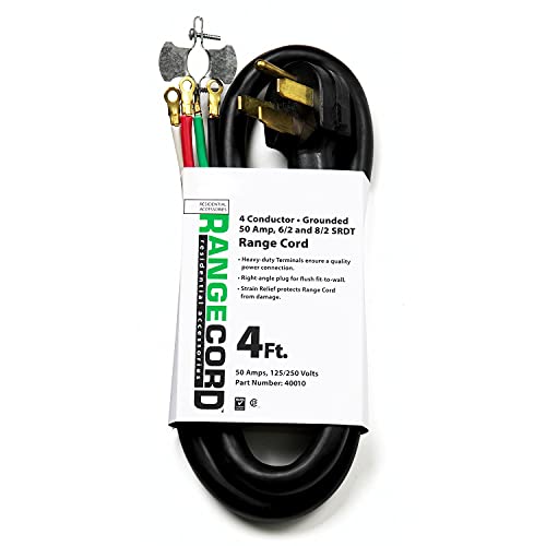 EPCO Range Cord - Black, 4-Wire, 50 Amp, 4 Feet - Compatible with All Major Brands