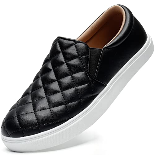 STQ Loafers for Women Quilted Slip On Sneakers Casual Comfort Memory Foam Fall Shoes Black US 6