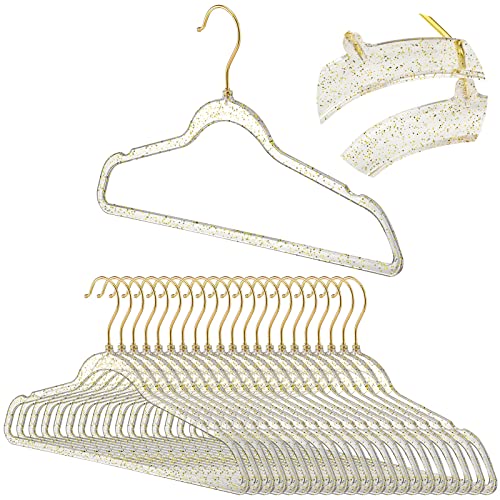 20 Pcs Clear Acrylic Hangers Plastic Glitter Coat Hanger Non Slip Space Saving Suit Hangers