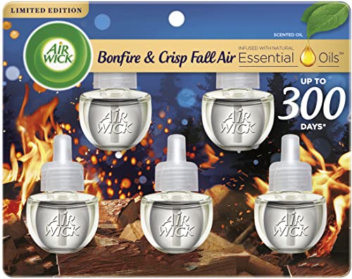 Air Wick Bonfire & Crisp Fall Air Plug in Scented Oil Refill, 5ct - Fall Scent, Essential Oils