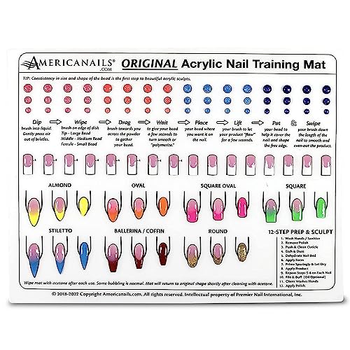 Americanails Acrylic Nail Training Mat - Silicone Trainer Sheet for Application Practice, Flexible Roll Up Pad Template for Acrylic Fingernails, Learn How to Apply Acrylic Nails