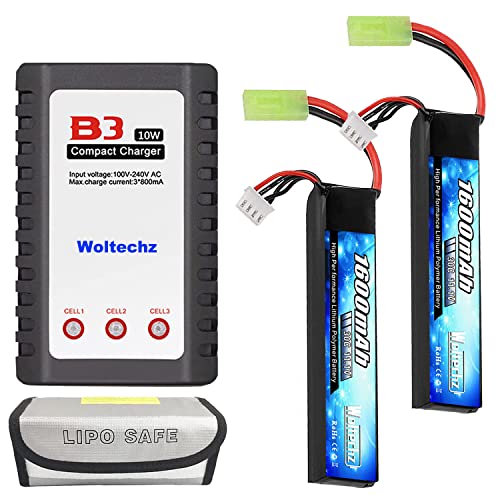  Woltechz 2Packs 11.1V Airsoft Battery + Charger Bag