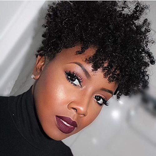 Ms Taj Short Afro Kinky Curly Human Hair Wigs for Black Women Brazilian Virgin Short Curly Afro Wigs None Lace 150% Density Unprocessed Afro Wig Human Hair Curly Machine Made (Natural Color, afro wig)