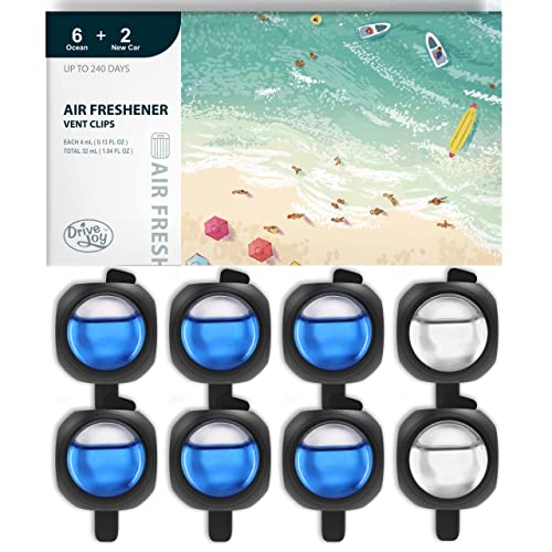 DRIVEJOY Car Air Freshener Vent Clips - Pack of 8 - Ocean and New Car Scented Fresheners Up to 240 Days Long Lasting Odor Eliminator