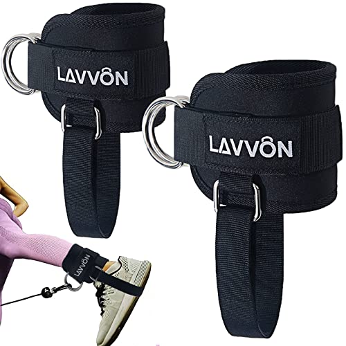 LAVVON Ankle Straps for Cable Machines: Black - Adjustable Comfort Ankle Cuffs for Gym Workouts