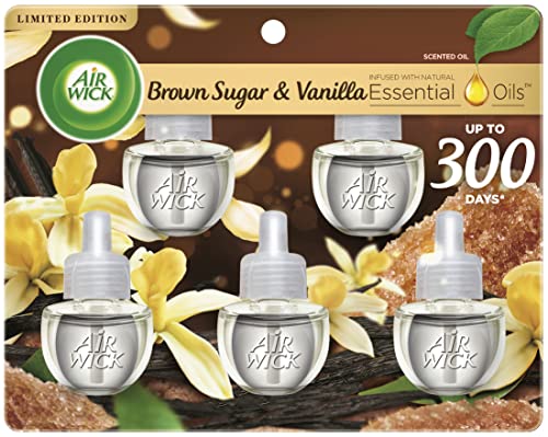 Air Wick Plug in Scented Oil Refill, 5 ct, Brown Sugar and Vanilla, Air Freshener, Essential Oils, Fall Scent, Fall decor