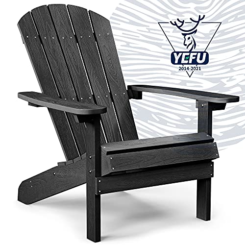 YEFU Adirondack Chair Plastic Weather Resistant, Patio Chairs, Widely Used in Outdoor, Fire Pit, Deck, Outside, Garden, Campfire Chairs (Black)
