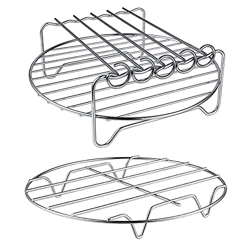 GQZ Air Fryer Rack XL Air Fryer Accessories Set Of 2, Double Layer Rack with Skewer, Stackable Metal Holder