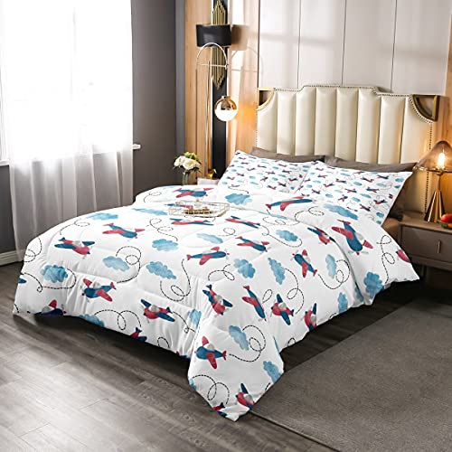 Erosebridal Boys Airplane Comforter Set - Vintage Watercolor Aircraft Bedding - Full Size