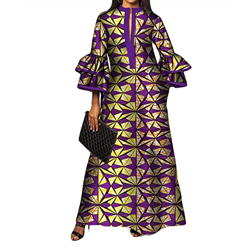 BAZINRICHE African Maxi Dress Double Layered Bell Sleeve Large Color_3