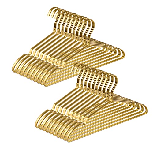Amber Home Premium Matte Gold Aluminum Coat Hangers 20 Pack, 16.5” Extra Smooth & Durable Metal Shirt Dress Hanger, Light & Sturdy Metal Rack for Jacket Trouser Pant Slack