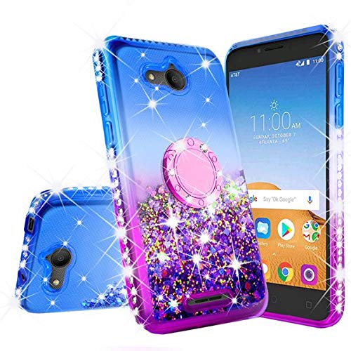 Galaxy Wireless Alcatel Tetra Case - Glitter Liquid Quicksand Waterfall Sparkle Shiny Cute Case (Purple/Blue)