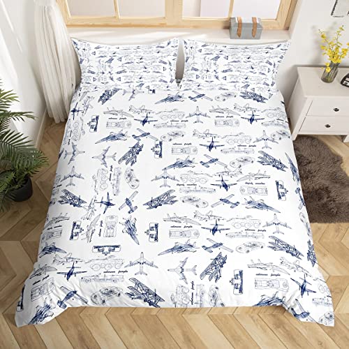 Feelyou Aircraft Bedding Duvet Cover Set - Kids Airplane Print - Full Size