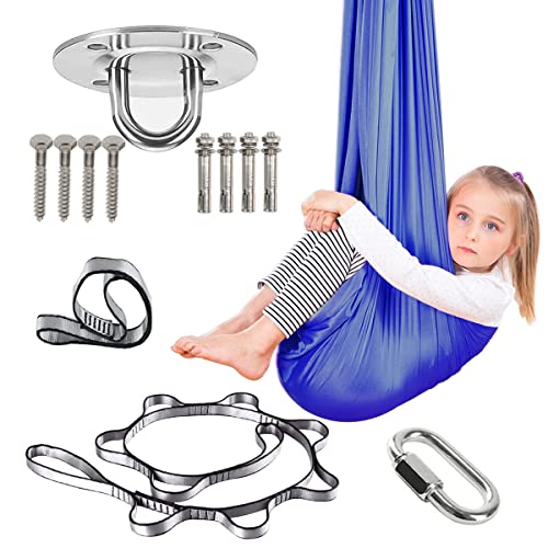 Indoor Therapy Swing for Adults Sensory Great for Autism, ADHD, and SPD Has A Calming Effect On Children Needs, Hammock Chair Hanging Rope (Color : Blue, Size : 150x280cm/59x110in)