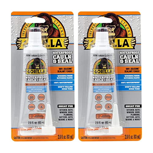 Gorilla Waterproof Caulk & Seal 100% Silicone Sealant - 2.8oz Squeeze Tube, Clear (Pack of 2)