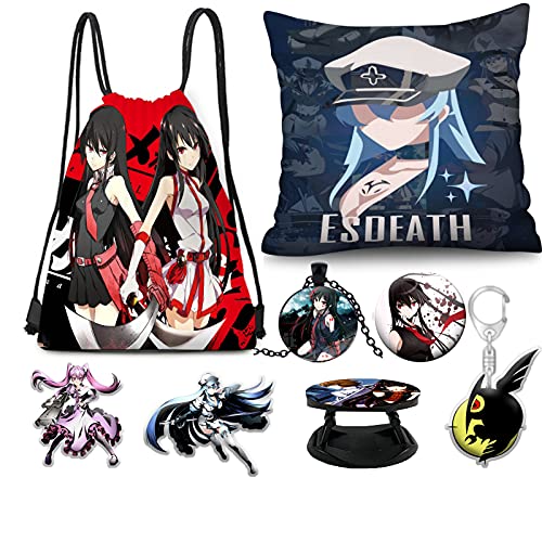 Akame Ga Kill Gift Set Backpack Bag Stickers Keychain Phone Holder Pins Poster Pillow Case (A)