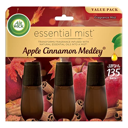 Air Wick Apple Cinnamon Medley Essential Mist Refill, 3ct - Fall Scent, Essential Oils Diffuser
