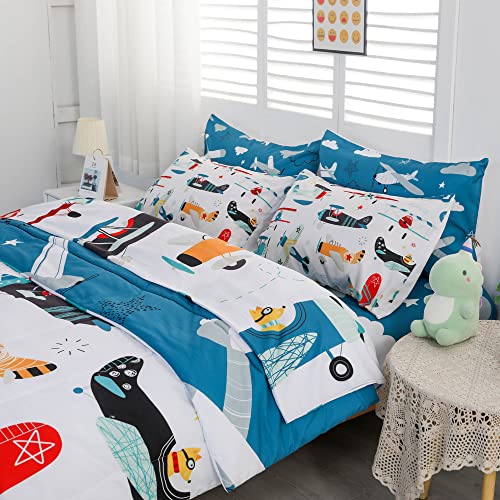 Yasida 7 Piece Airplane Comforter Set for Boys and Girls Comforters Full Size Bed in a Bag Microfiber Kids Bedding for All Season (1 Comforter, 1 Flat Sheet, 1 Fitted Sheet, 4 Pillowcases)