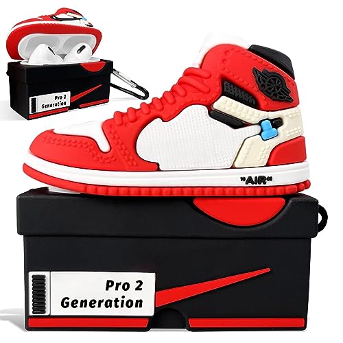Cute 3D Baskerball Shoes Box Case Compatible with Airpods Pro 2nd Generation, Silicone Kawaii Case for Airpods Pro 2, Funny Fashion Aesthetic Cool Case for AirPods Pro 2 with Keychain (Red)