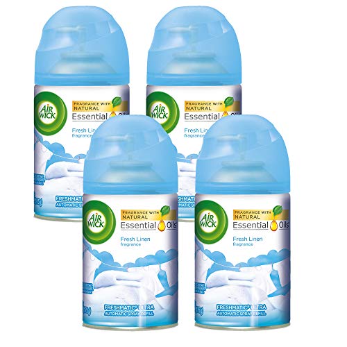 Air Wick Fresh Linen Freshmatic 4 Refills Automatic Spray, 4ct, Essential Oil, Odor Neutralization