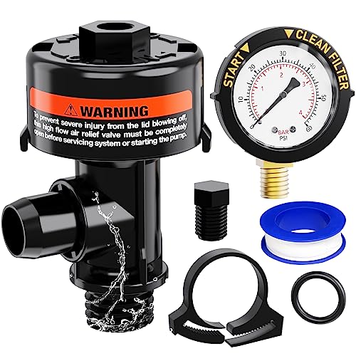 HOZOL Manual Air Relief Valve Kit with Pressure Gauge - Replacement for Pool and Spa Filters