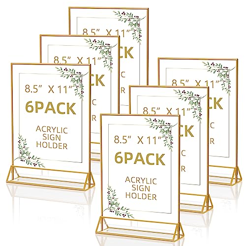 PPH-Sisy Acrylic Sign Holder, Double Sided, Gold Picture Frame, 8.5x11 Inches