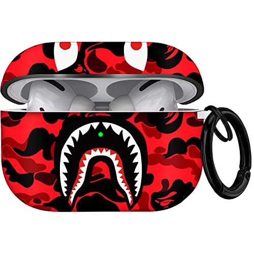 CULIPPA for AirPods Pro Case Cover Shark Mouth Camo Style Pattern Design for Airpods Pro Protective Case Silicone Shockproof for Women Men Girls with Keychain for Apple Airpods Pro Charging Case