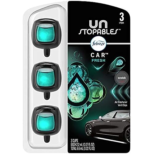 Febreze Unstopables Car Odor-Fighting Car Freshener Vent Clip Fresh, .07 fl oz. Car Vent Clip, Pack of 3