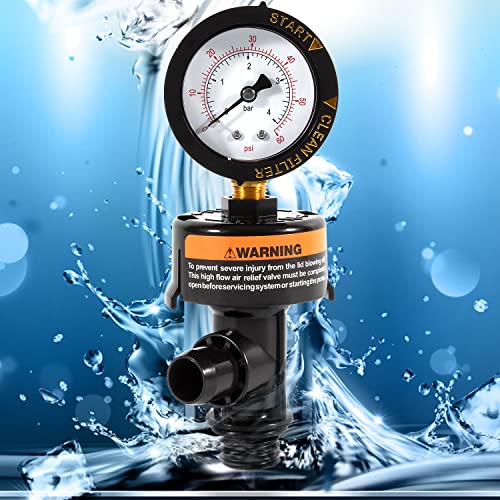 sixcow 98209800 High Flow Manual Relief Valve w/Pressure Gauge Replacement for Pool and Spa Filter