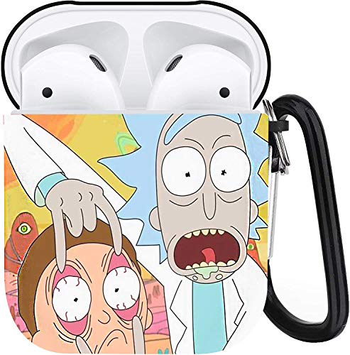 Rick and Morty AirPods Case Protective Cover,Fully Protected Shockproof Cute Case Cover with Keychain Clip Carabiner and Neck Running Strap, Compatible with Apple AirPods 2 and 1