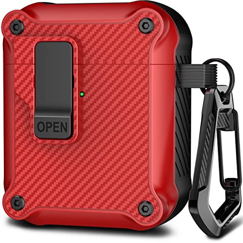 R-fun Airpods Case Cover with Automatic Secure Lock Clip, Protective Rugged Hard Shell for Apple Airpods 2nd & 1st Generation Charging Case