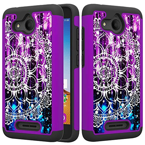 Zase Alcatel Tetra Case - Design Cover with Bling Diamond (Purple Blue Mandala Flower)