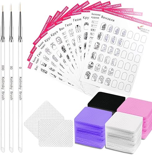 Acrylic Nail Art Practice Set with Nail Liner Pen, 180pcs Nail Wipes, Lines Drawing Painting Template Learning Book