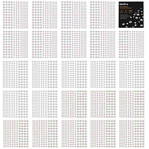  Nicpro Rhinestone Stickers - 25 Sheet, 3 Colors, 4125 PCS