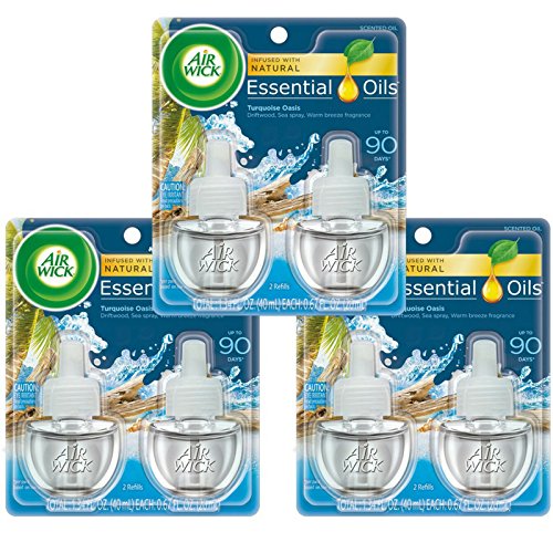 Air Wick Life Scents, Scented Oil Plug in Air Freshener Refills, Turquoise Oasis with Driftwood, Sea Spray & Warm Breeze Scent, 2 ct (Pack of 3)