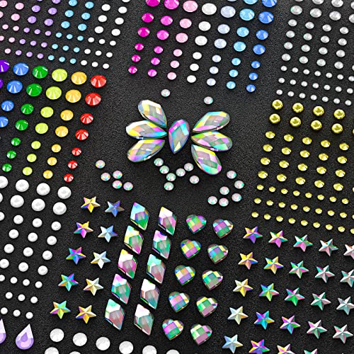  Smallbudi Rainbow Crystal Face Gems Jewels - Multicolor, 15 Sheets, 3 Sizes, 15 Colors