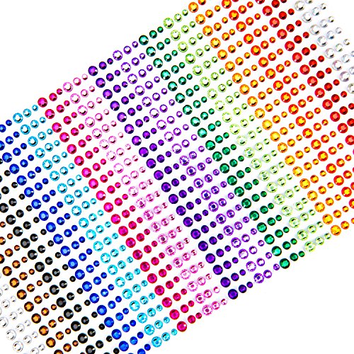 Face Gem Stickers, UnityStar Self Adhesive Round Rhinestone Jewels Stickers for Crafts Face Makeup Festival Nail Body, 3 Size with 15 Colors